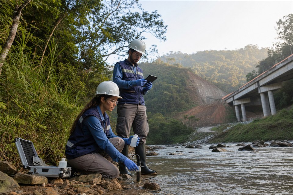 Equipe técnica realizando estudo ambiental em campo